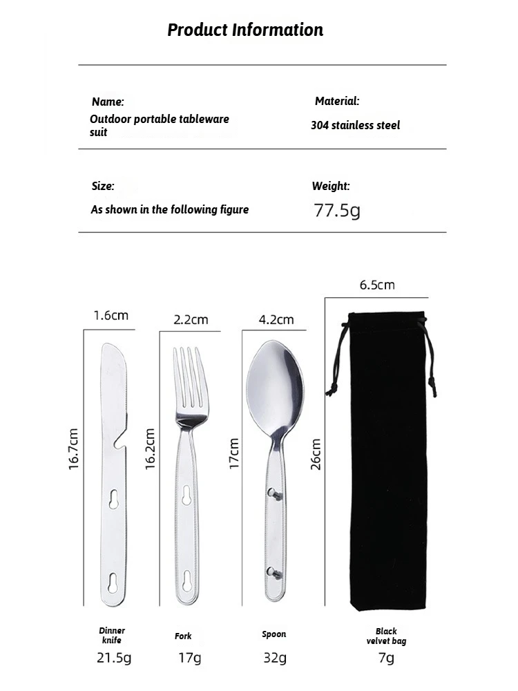 4 PCS Set Stainless Steel Cutlery Knife Fork Spoon for Home Use Travel Camping Picnic Portable Tableware Set with Storage Bag #6