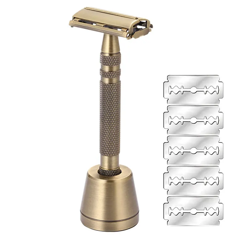 Butterfly Open Safety Razor for Men Safety Razor with 5 Blades Fits All Double Edge Razor Blades