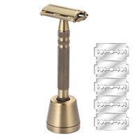 Butterfly Open Safety Razor for Men Safety Razor with 5 Blades Fits All Double Edge Razor Blades