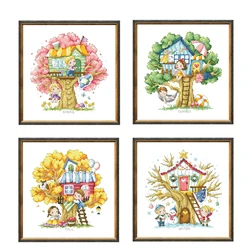 Treehouse of 4 season pacchetto punto croce primavera estate 18ct 14ct 11ct panno filo di cotone ricamo cucito a mano fai-da-te