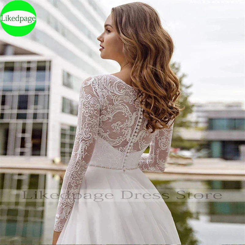 Vintage Lace Wedding Dresses For Women 2024 A-Line Vestidos De Novia With Belt Bride Gown Long Sleeves Bridal Robe De Mariée