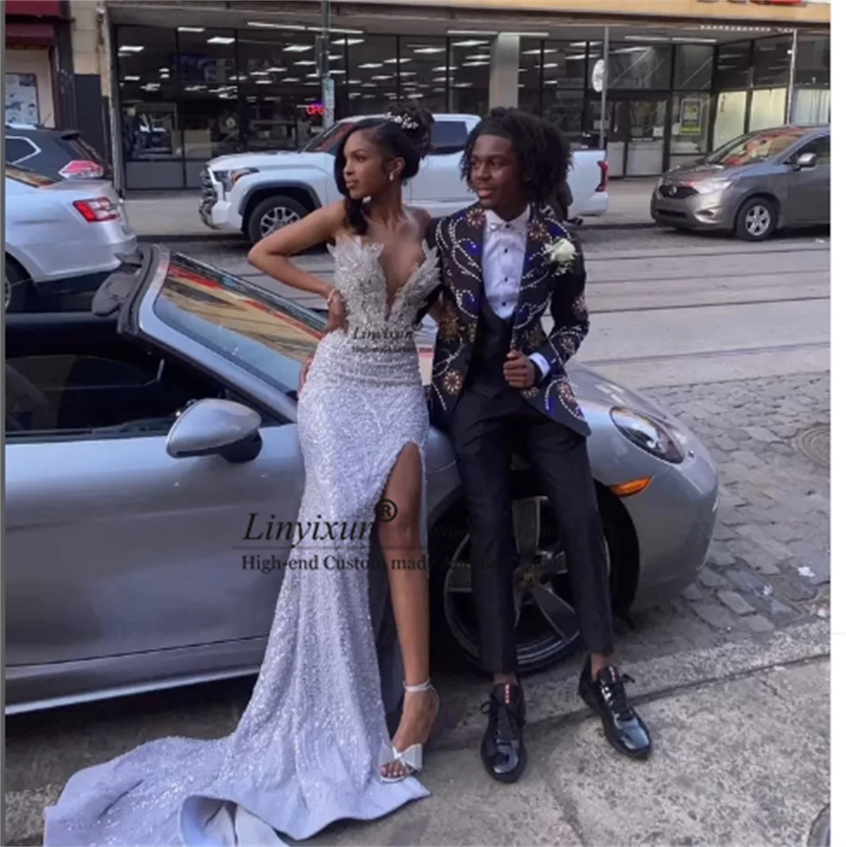 

Luxury Beaded Crystals Men Suit Customized Wedding Groom Tuxedos 3 Piece Sets trajes para hombre Shawl Lapel Male Prom Blazer