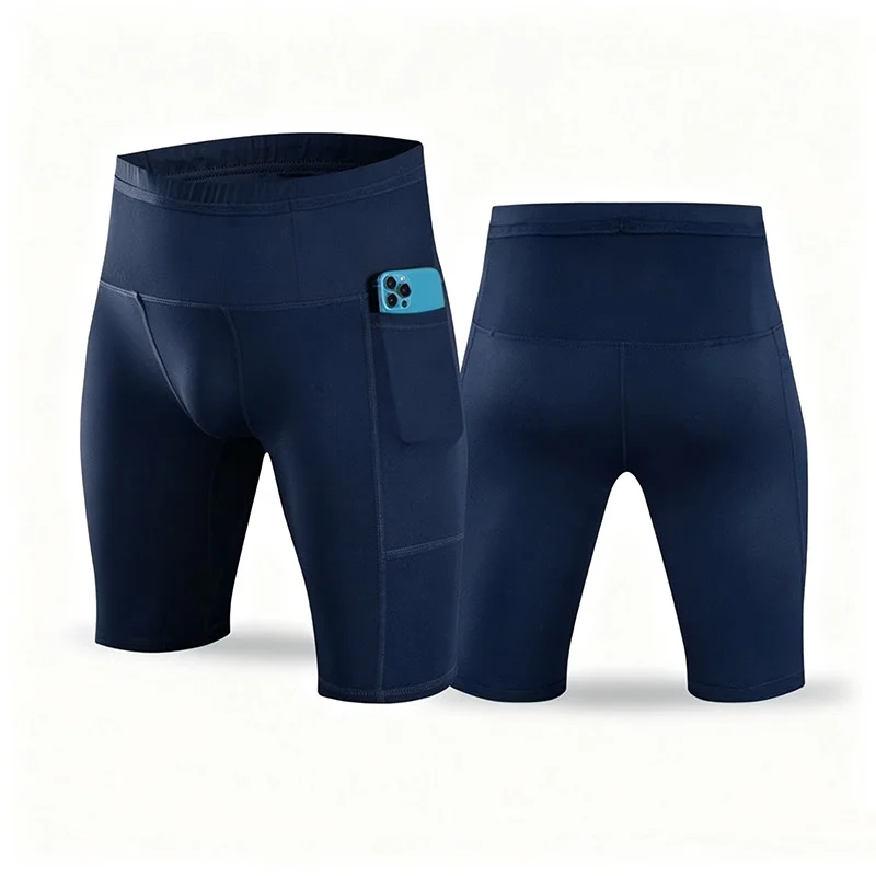 Herren High-Waist Kompressions-Laufshorts Schnelltrocknend Atmungsaktiv Fitness-Workout Marathon-Shorts mit Taschen – Detail 2