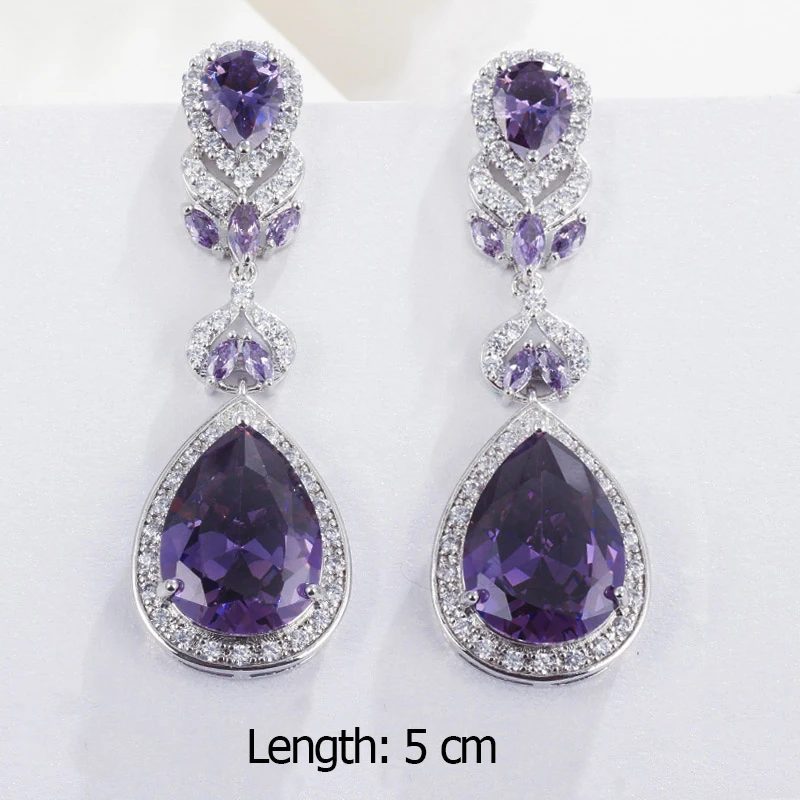 ThreeGraces Romantic Purple Cubic Zirconia Crystal Long Big Geometric Drop Statement Earrings for Women Fashion Jewelry ER300
