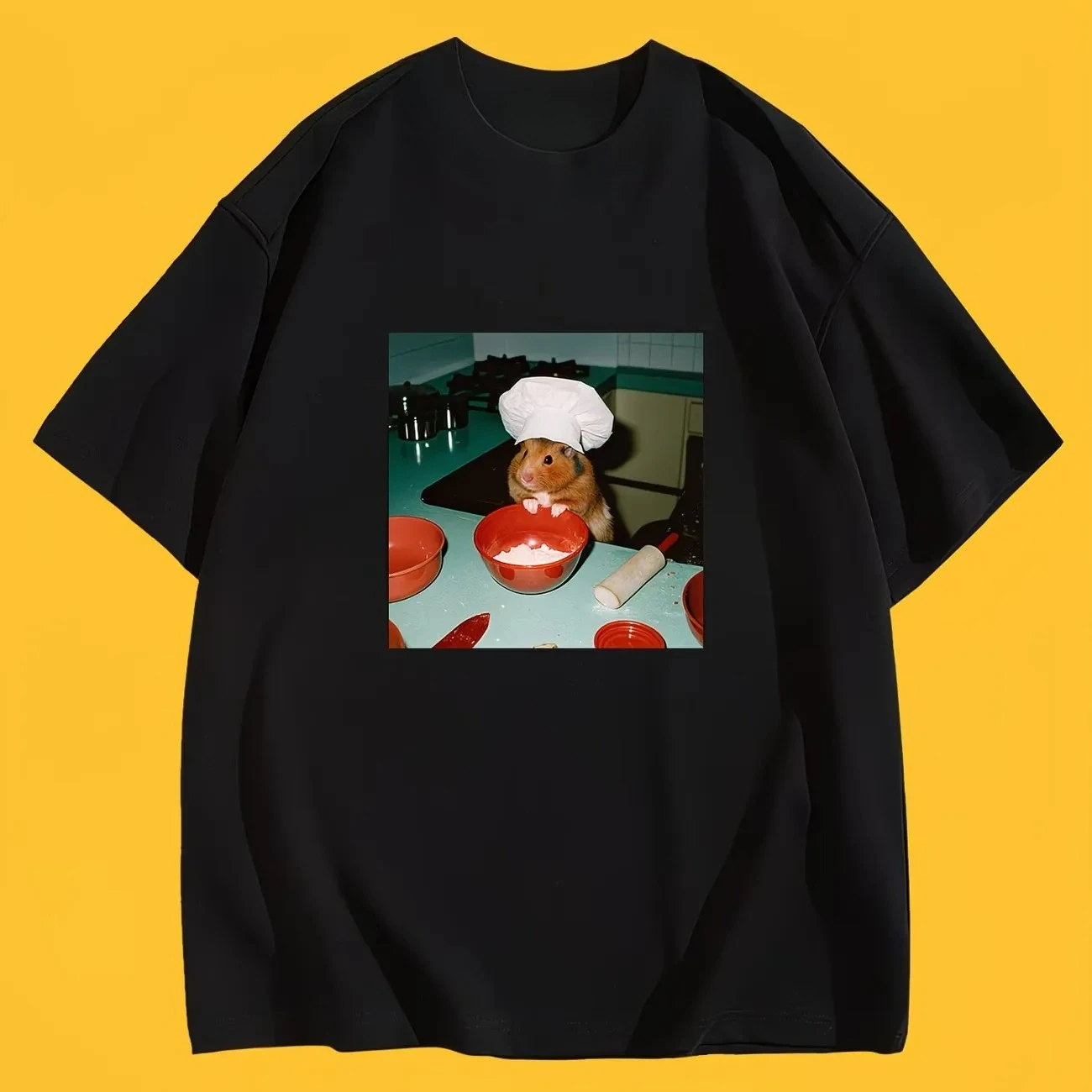 Funny Chef Hamster Meme T-Shirt Cooking Hamster Graphic Tee Summer Y2k Short Sleeve Humor Pet Lover Gift Trendy Cheap Streetwear