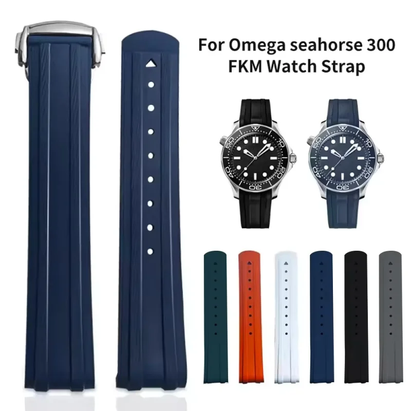 

New Design FKM Watch Strap For Patek Philippe Rolex Omega Universal Curved End 20mm 21mm 22mm Quick Release Soft CTS Watch Band