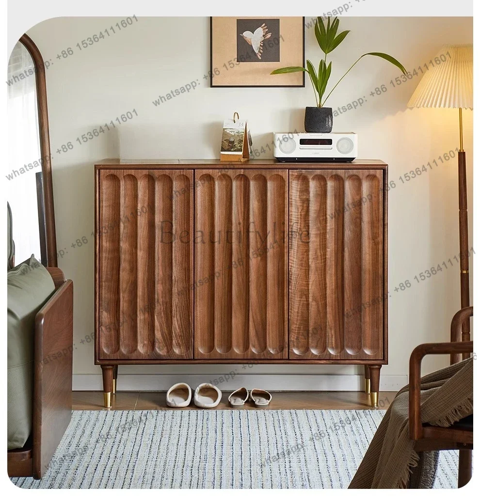 black walnut shoe cabinet, large-capacity entrance cabinet at home door, integrated indoor entry shoe cabinet