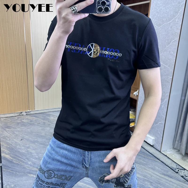 

Men's T-shirt Short-sleeved Fashion Top Trend 2023 Summer New Male Tees Beauty Head Printing Gold Cotton Thin Homme Clothing 7xl