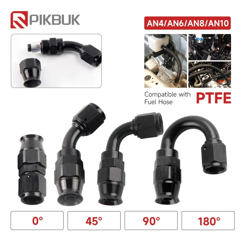 AN4/6/8/10 مستقيم 0 ° /45 ° /90 ° /180 °   درجة PTFE زيت الوقود قطب خرطوم نهاية تركيب خرطوم الزيت نهاية محول كيت أسود