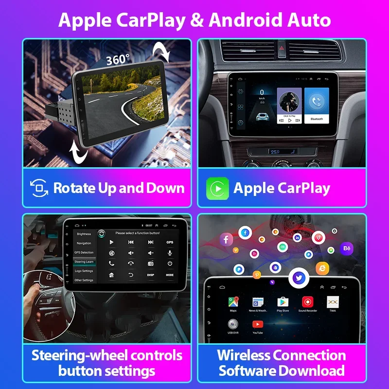 10 Inch Rotatable Android Car Radio Multimedia 1 Din Autoradio Touch Screen Car Dvd Player System Gps Navigation Car Stereo