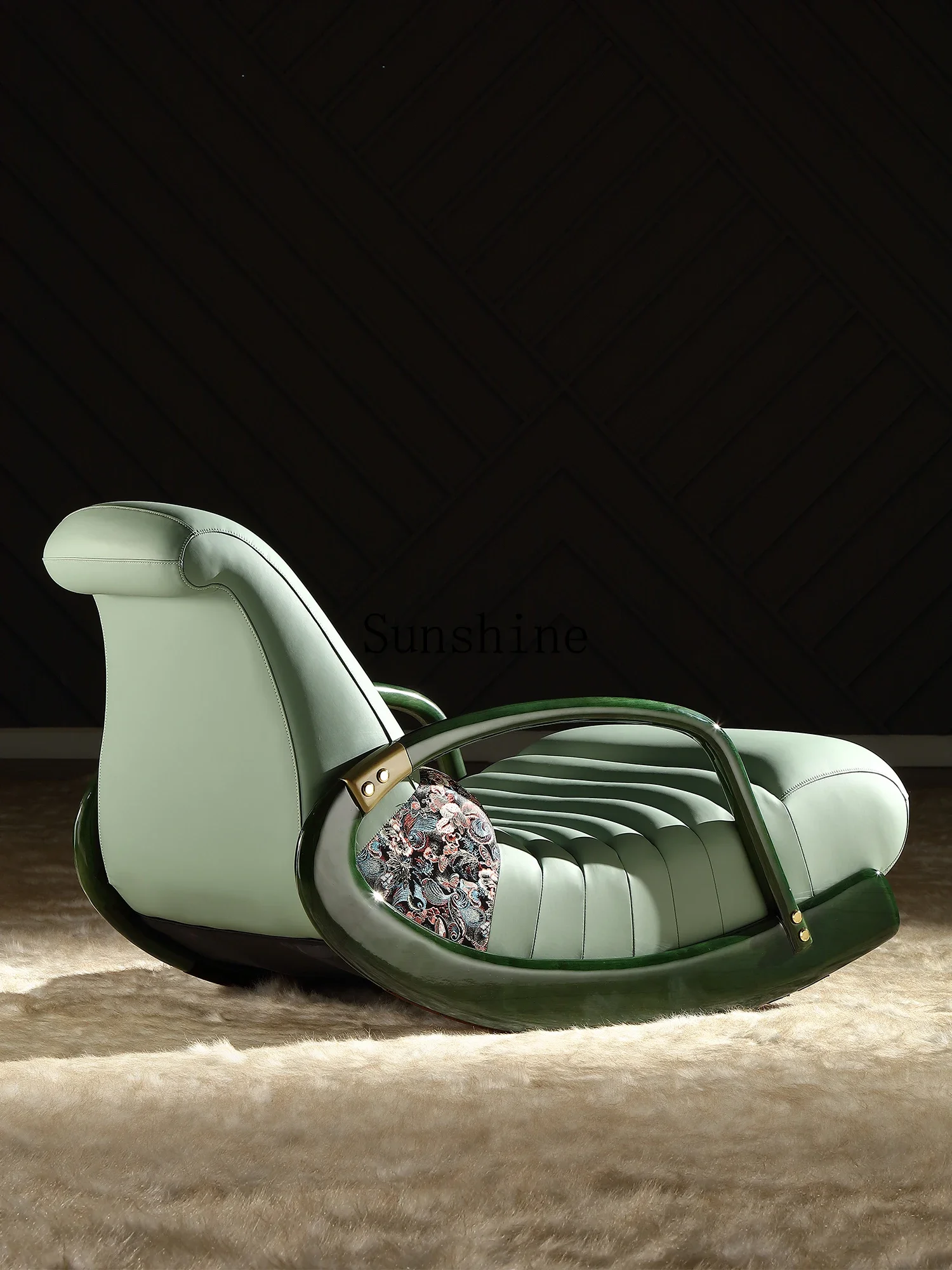 Emerald green caterpillar leather recliner art rocking chair