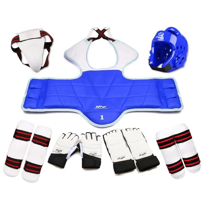 Taekwondo Chest Protector WTF Palm Glvoes Karate Helmet Adults Children Kids Jockstrap Body Guard Training Set Sparring Gear