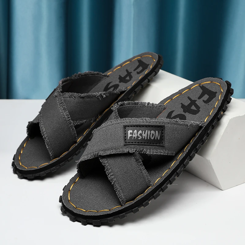 

YRZL Men's Summer Slippers Canvas Soft Sole Breathable Slides Casual Outdoor Sandals for Men House Slippers Non Slip Lightweight