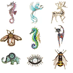 Fashion Retro Animal Brooch Men's Fashion Seahorse Elephant Cool Cat Creative Pins Alloy Zirconia Shiny Luxury Jewelry Gifts New