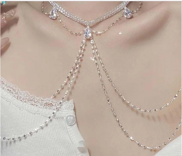 유럽과 미국의 연회 스타일 신부 술 어깨 체인 목걸이 새로운 지르콘 체인 복고풍 코트 스타일 바디