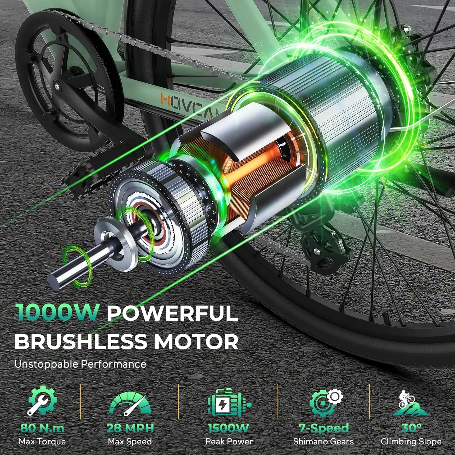1000W Electric Bike 28MPH 26'' Adults 48V 13Ah Battery 70 Miles 7-Speed Dual Disc Brake Mountain Commuting, Customized