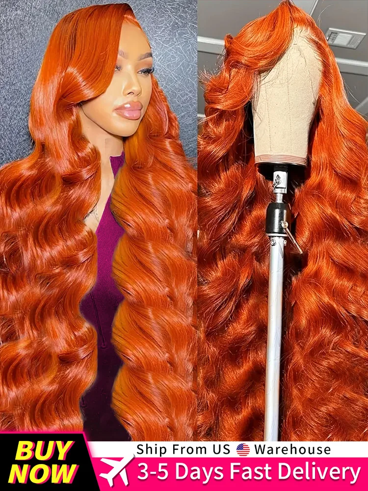

250% Density 350 Ginger Orange Human Hair Wigs 30 Inch Body Wave Pre Plucked With Baby Hair 13x4 Lace Front Wigs Body Wave Wigs