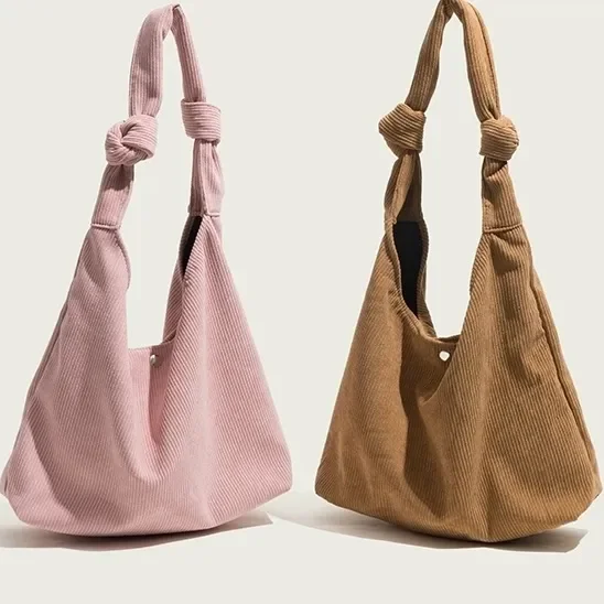 Bolsa de ombro casual feminina de veludo, grande capacidade, pano torção amarrado