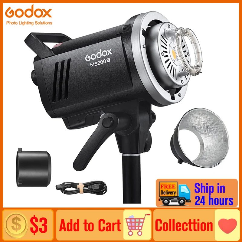 

Godox MS200V MS200 200W LED Studio Flash 2.4G GN53 5600±200K CCT Bowens Mount LED Modeling Lamp Video lights