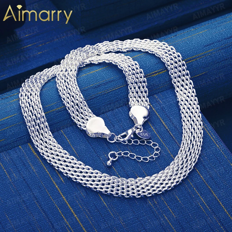 925 Sterling Silver 10mm Light Luxury Wide Mesh Collarbone Necklace 20 Inches Women's Banquet Engagement Wedding Fashion Jewelry