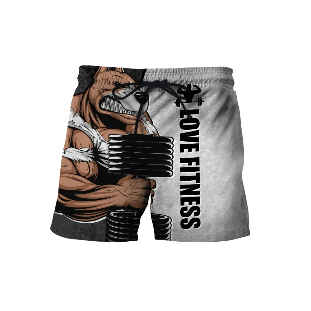 

HX Rottweiler Love Fitness Mens Shorts 3D Print Cartoon Animal Sports Pants Harajuku Fashion Beach Shorts Board Pants