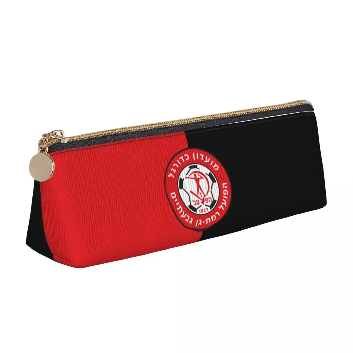 Israel Hapoel Ramat Gan Givatayim Fc Leather Pencil Case College Teen Zipper Pencil Case Retro Big Triangle Pencil Case