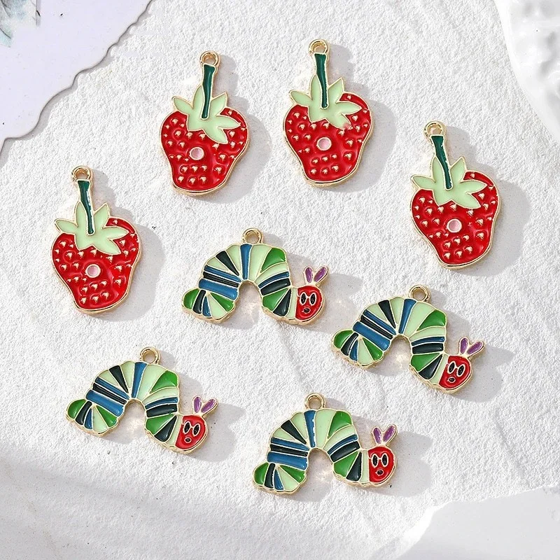 

54pcs/lot color drop oil pattern animals Caterpillar strawberry shape metal floating locket beads diy jewelry garment accessory