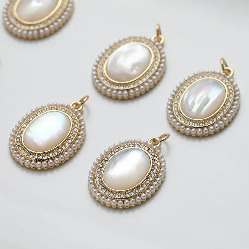 1PCS Dainty Heart Oval Shell Charms for Jewelry Making Necklace Pendant Findings DIY Hand Made Brass 14k Gold Plated