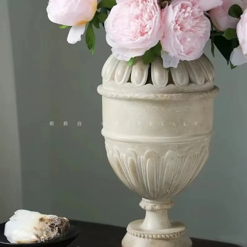 Imitation Jade Old French Retro Vase High-end Flower Pot Flower Ware European-style Villa High-end Art OrnamentD18