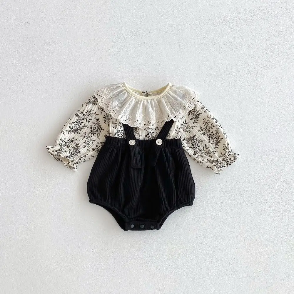 لوتس ليف طوق الطفل البلوز فستان وزرة كشكش زهرة دارى بذلة الحلو رقيق الطفل السراويل تسلق دعوى الوليد الطفل