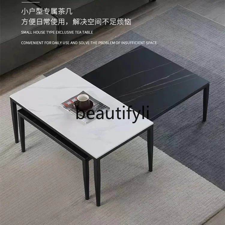 النمط الإيطالي روك مجلس تلسكوبي مزيج الحديثة الحد الأدنى مكتب غرفة المعيشة المنزلي الإبداعية طاولة القهوة المربعة K4050