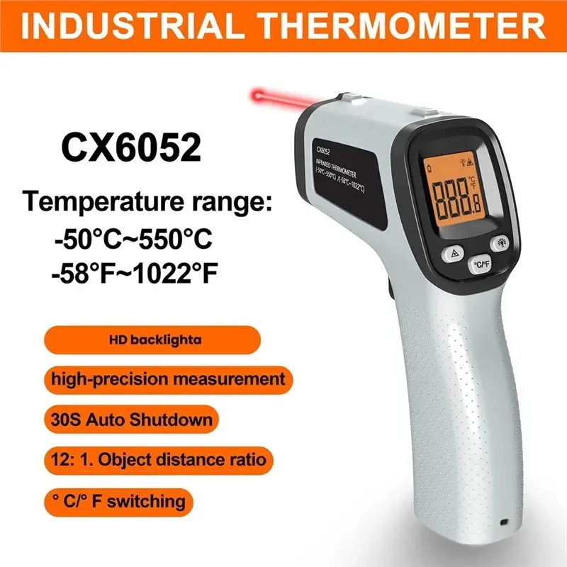 Infrared Thermometer -50°C~550°C Digital Laser Temp Gun Non-Contact Surface Temperature Detector for Food Oil Water Metal Plasti