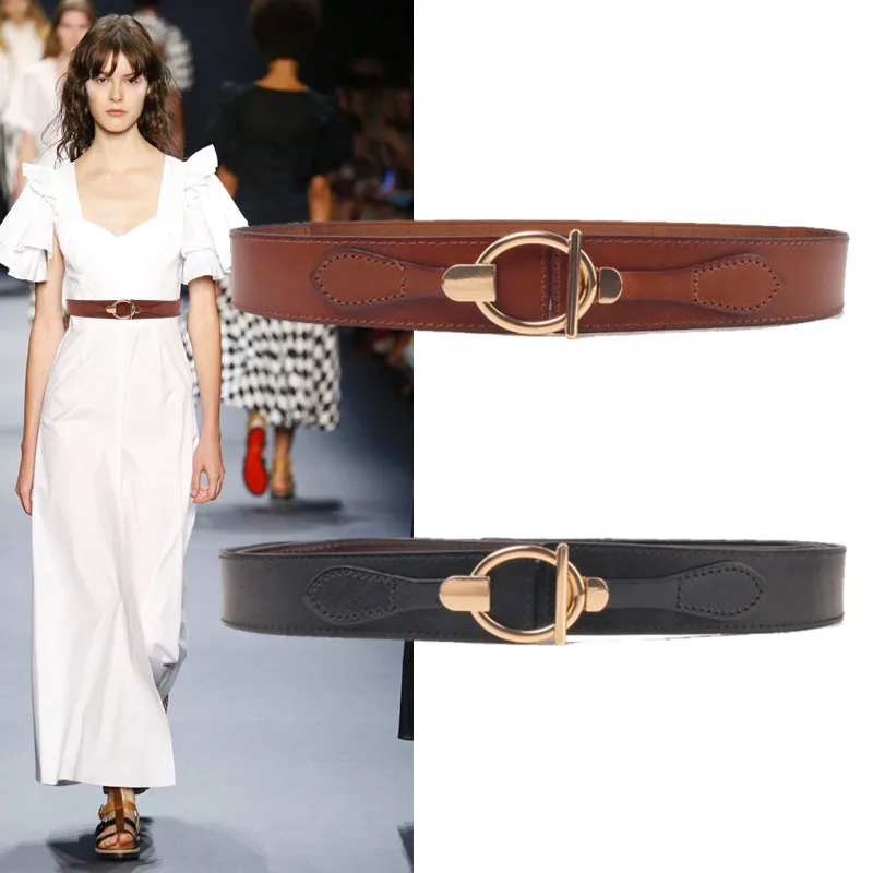 Women's wide genuine leather belt, elastic decorative waist cincher, versatile for dresses, sweaters, down jackets and overcoats