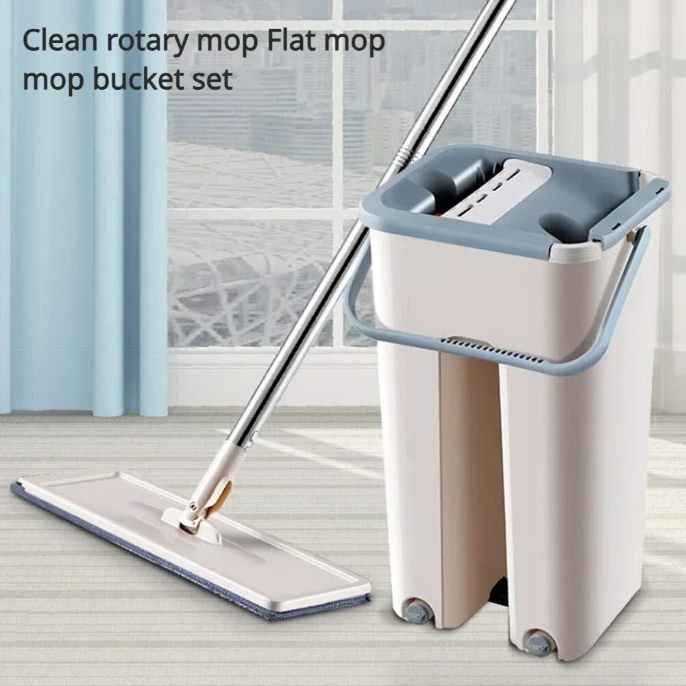 Hand-Free Household Flat Mop Wet&Dry Mop Bucket Mops Floor Cleaning Squeeze Water Washing Tools Accessories Mops Floor Cleaning