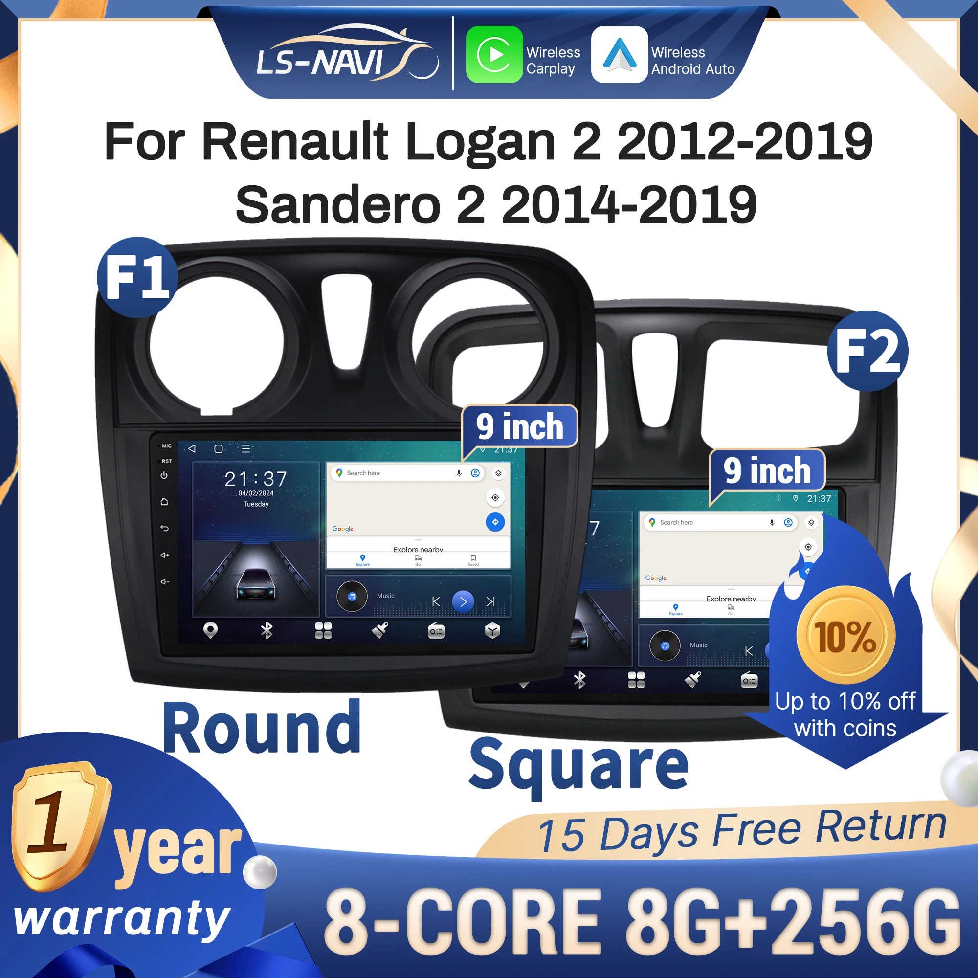Para renault logan 2 2012-2019 sandero 2 2014-2019 rádio do carro navegação multimídia gps sem fio carplay 4g tela de toque estéreo