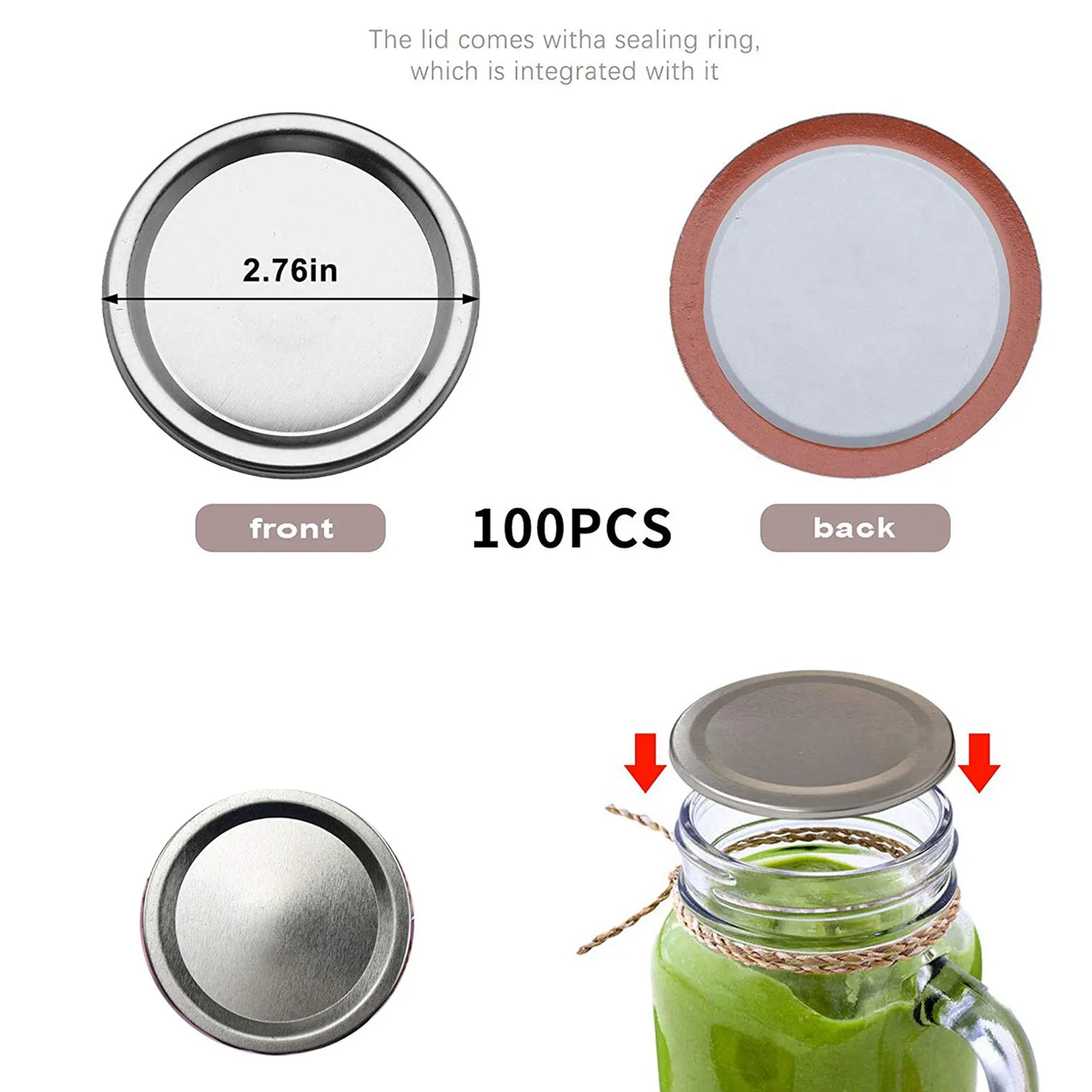 

200 Pcs Regular Mouth 70MM Mason Jar Canning Lids, Reusable Leak Proof Split-Type Silver Lids With Silicone Seals Rings