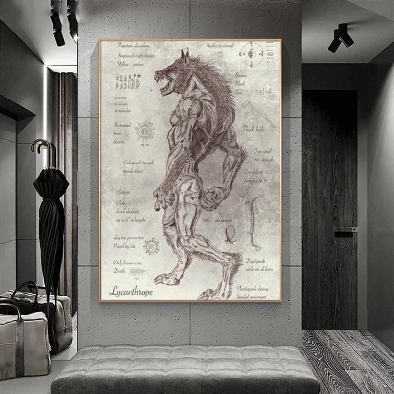 Classic Vintage Werewolf Posters and Prints Cool Animal Wall Art  Office Decor Canvas Painting Boy Room Home Decor Unframed