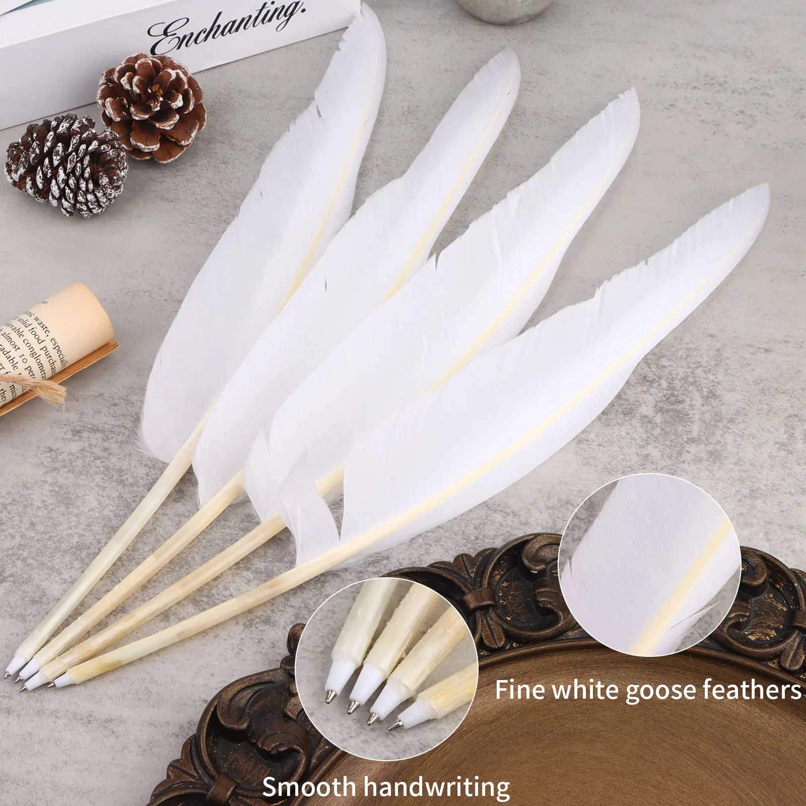 Imagem -02 - Elegante Goose Feather Caneta Esferográfica Papelaria Quill Retro Roxo 12 Pcs