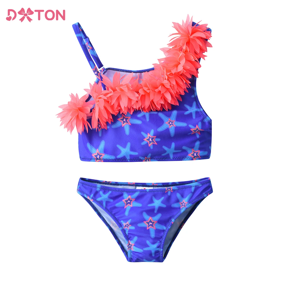 DXTON Girls Swimwear Summer Starfish Printed 2 pcs Bikini Sets Off Shoulders Girls Swimming Suits Toddler Beachwear Bathing Suit