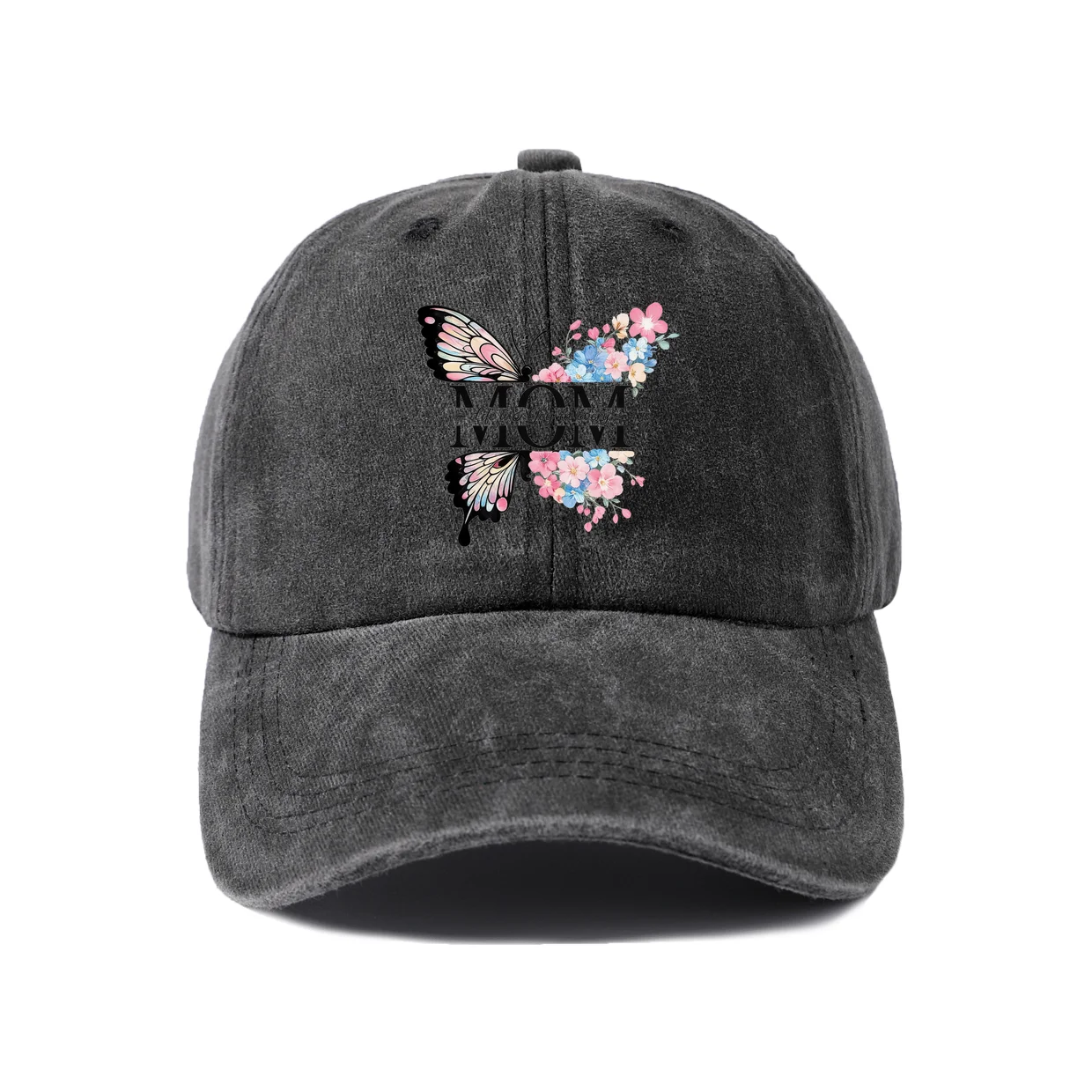 Love Floral Butterfly Typography Graphic Vintage Washed Baseball Cap, Adjustable Unisex Dad Hat for Men and Women