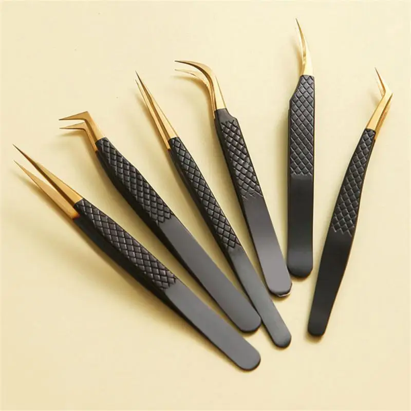 1Pc Eyelash Tweezers Stainless Steel Anti-static Non-magnetic Professional Pincet 3D Lashes Extension Tweezer Makeup Tools