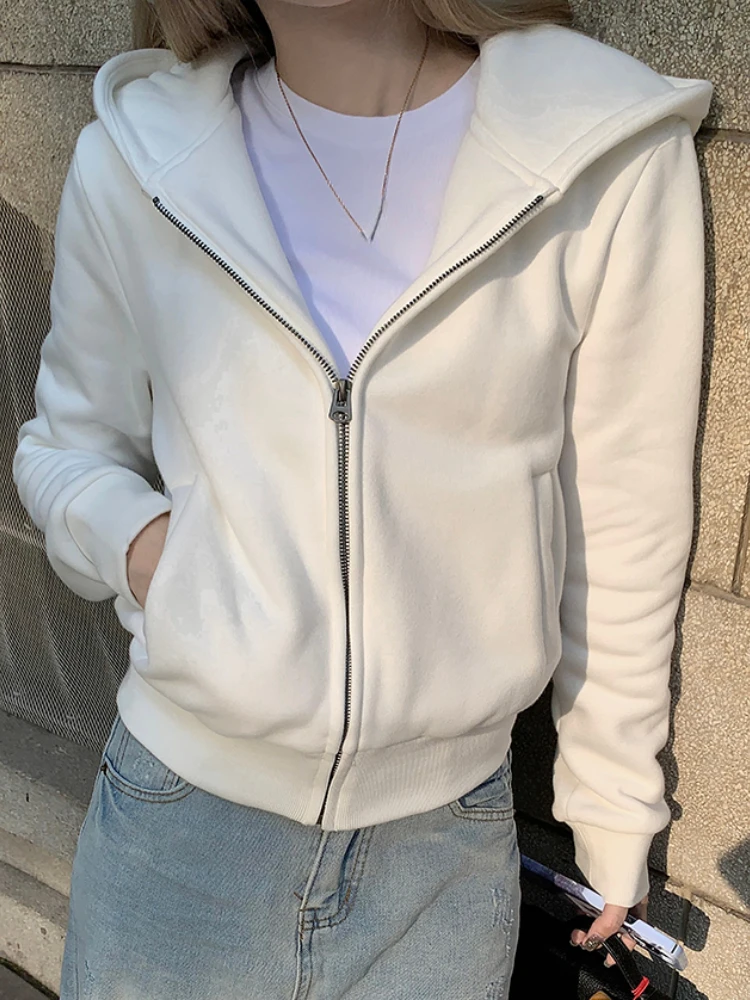

Korean Fashion Long Sleeve Hoodies Women Streetwear Casual Solid Warm Sweatshirt Female Preppy Style Hooded Clothing Autumn 2023