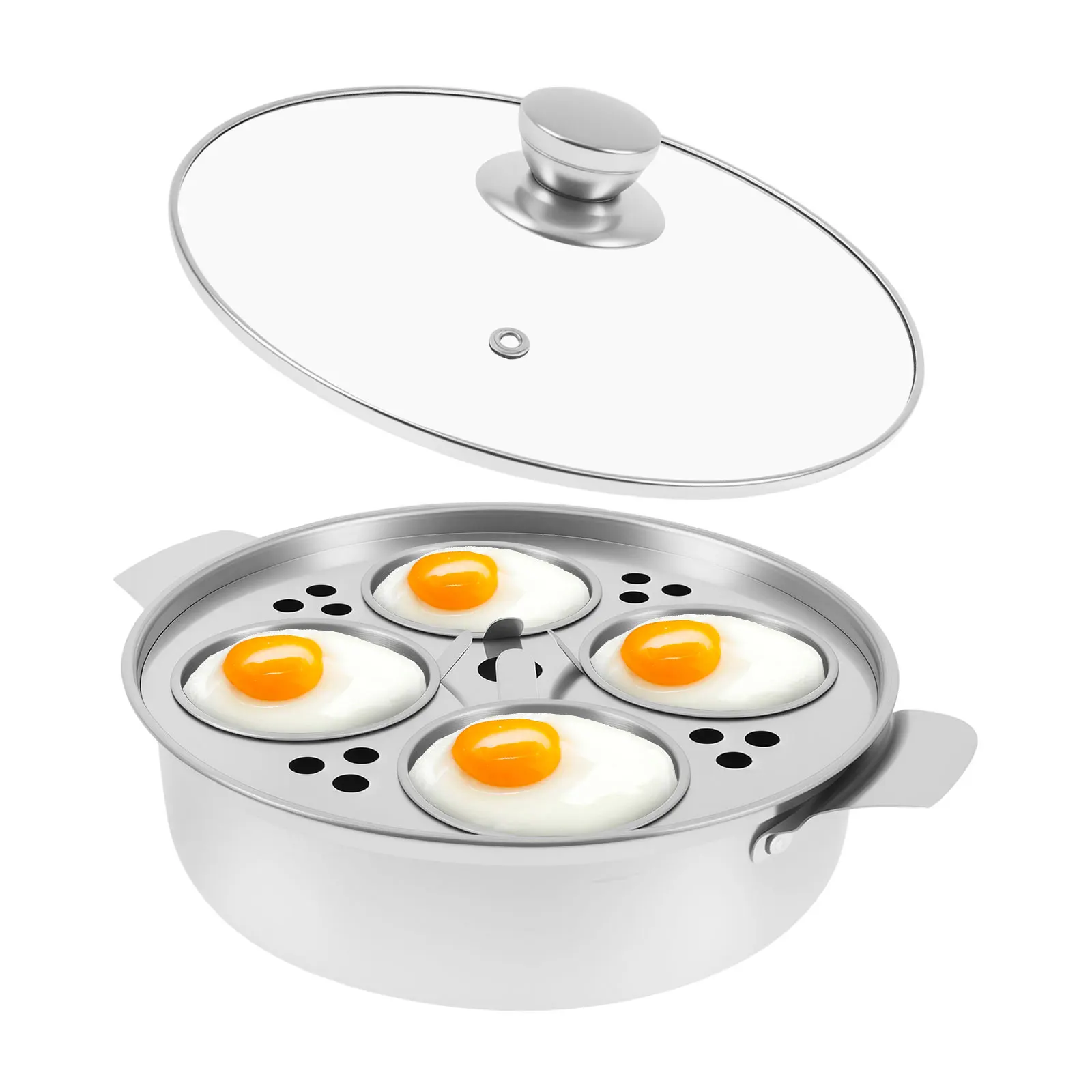 

Stainless Steel Egg Poacher Kitchen Egg Boiler Hot Spring Egg Mold Cooking Tools Clear Water Lotus Egg Maker Cooker with 4 Cup