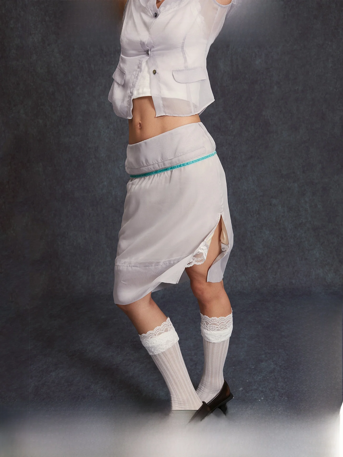 

Casual Sle f-length Skirt with Lace Detailing Straight-cut Chiffon Women's Inner-lined Spring New Faion ey Color