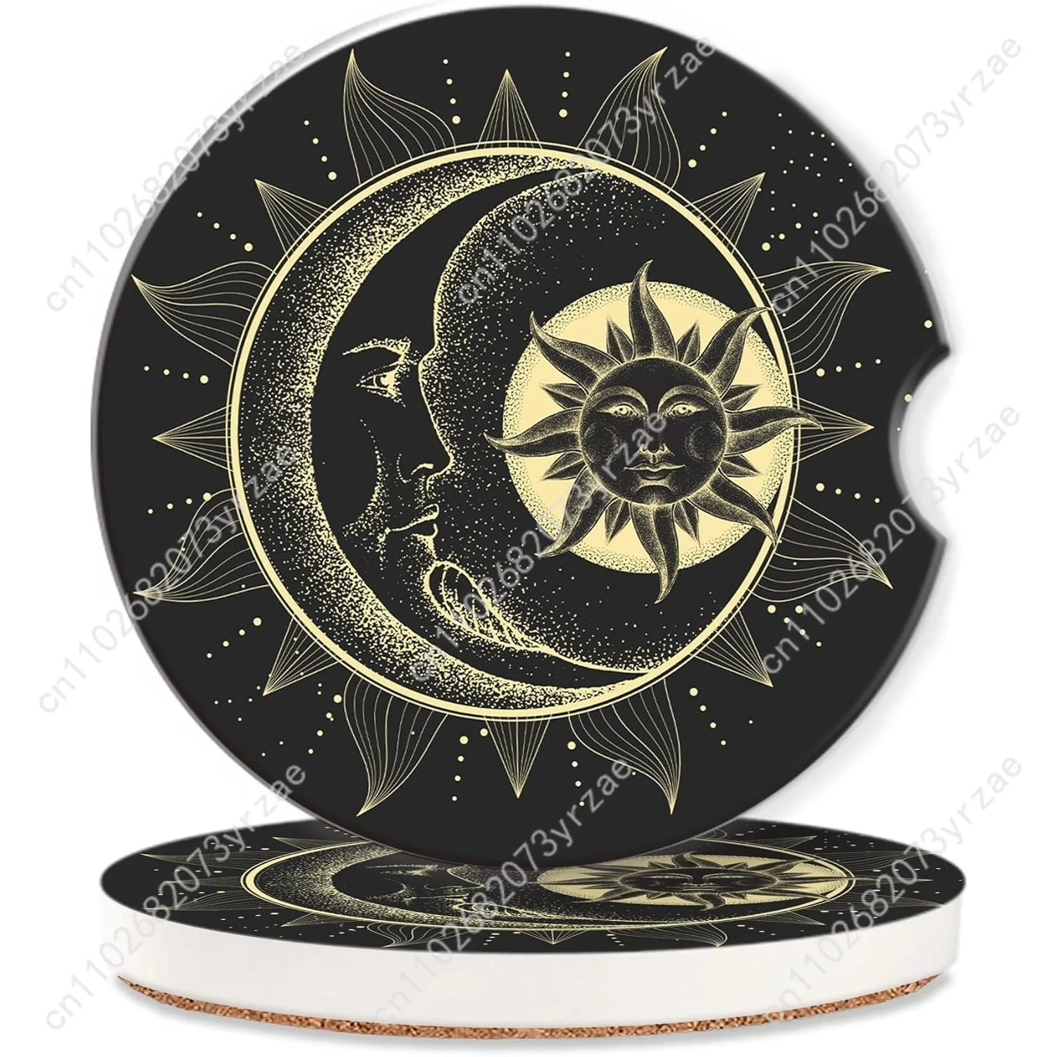 

Celestial Sun Moon Car Coasters 2pcs Absorbent Anti Slip Car Coasters Scalding Waterproof Easy Clean Car Interior Accessories