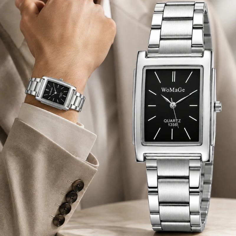 Smartwatch Square Watches For Men - นาฬิกาข้อมือผู้ชายสแตนเลสสตีลสุดหรู ดีไซน์เรียบง่าย ทรงสี่เหลี่ยม ระบบควอตซ์ สำหรับผู้ชาย ใช้ได้ทั้งในชีวิตประจำวันและธุรกิจ