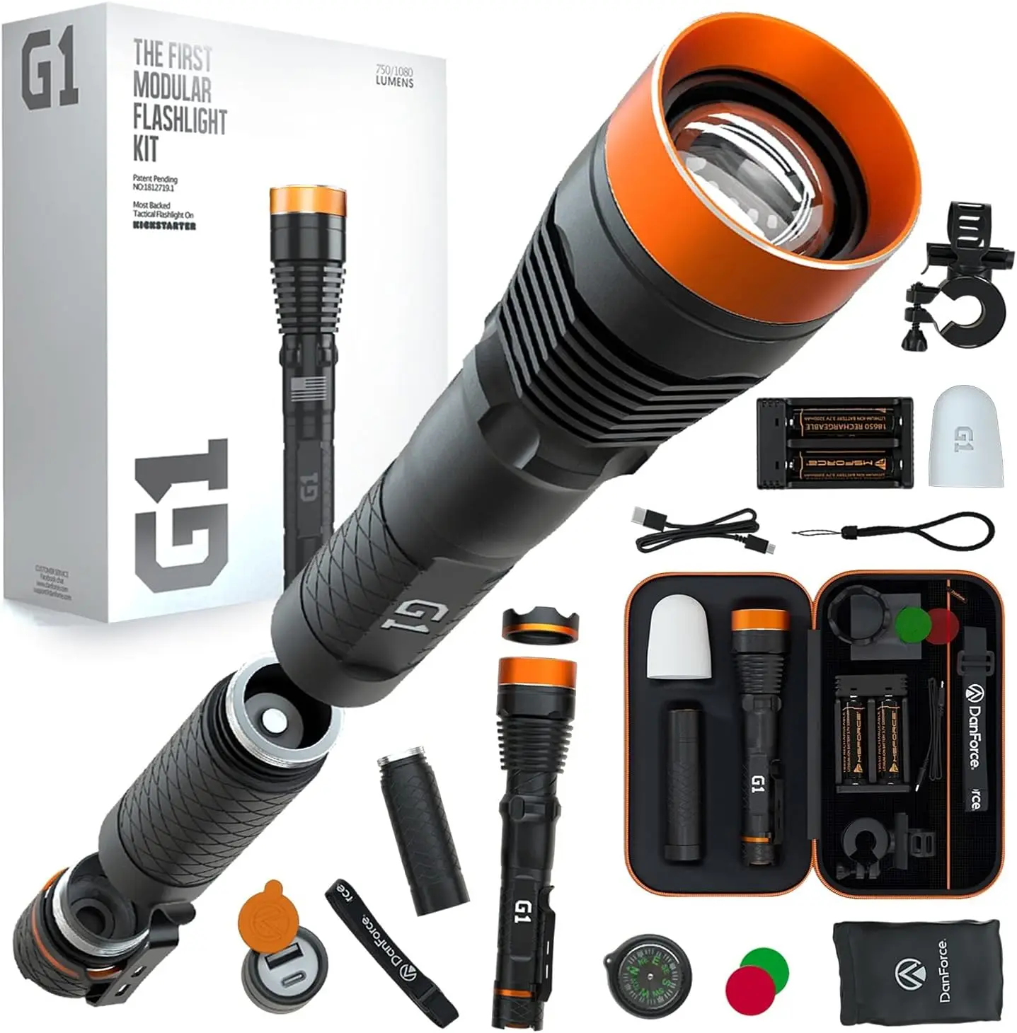 

DanForce Rechargeable LED Flashlight Gift Idea for Him or Her Tactical FlashLight World's First Modular High-Power 1080 Lumens