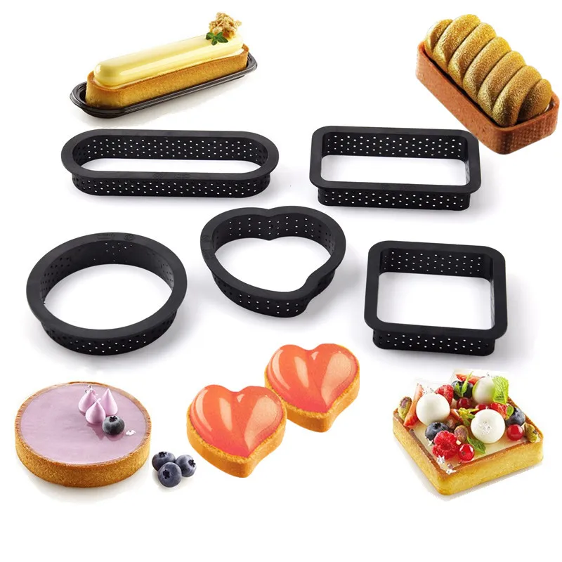 Nylon Mousse Circle DIY French Dessert Baking Plate Round Square Five Pie Rings Baked Cheese Tar Ring Tool Cake Mold 6/4/2PCS