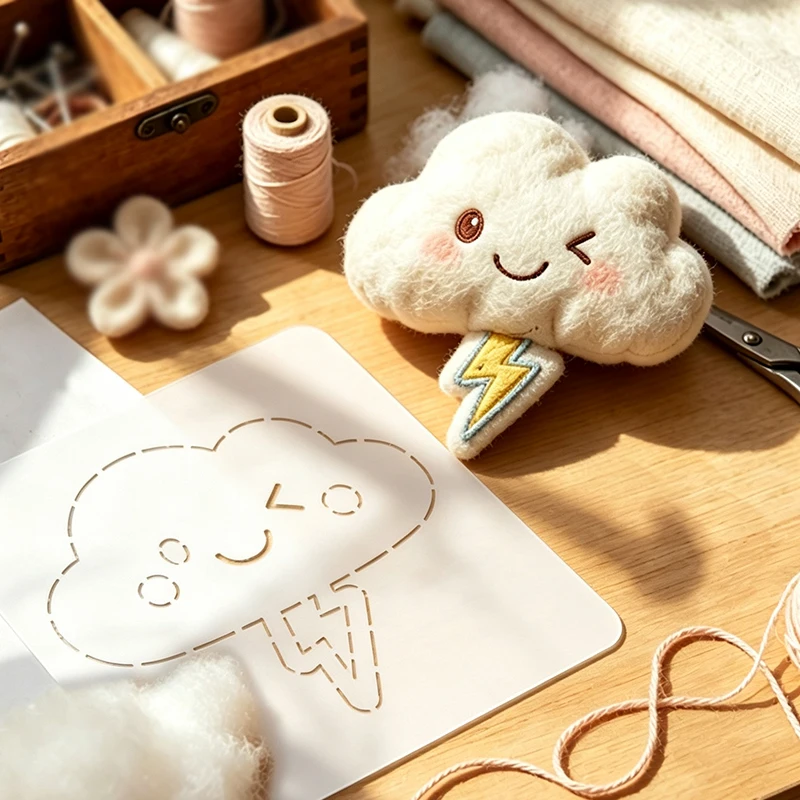 YOMDID 1pc Cloud Lightning Pendant Sewing Template DIY Smiling Winking Cloud Pattern Quilting Template Durable PET Stencil