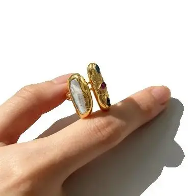

WT-MPR153 Элегантное кольцо с разноцветным агатом и пресноводным жемчугом в 18-каратном золоте с покрытием, для женщин, украшение для коктейльных вечеринок